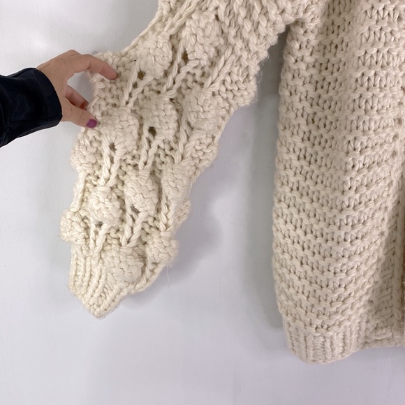 Wishlist Handmade Pom Pom Balloon Sleeve Open Cardigan in Cream - Picture 4 of 10